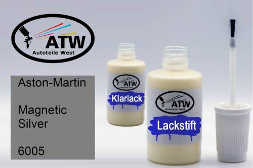 Aston-Martin, Magnetic Silver, 6005: 20ml Lackstift + 20ml Klarlack - Set, von ATW Autoteile West.